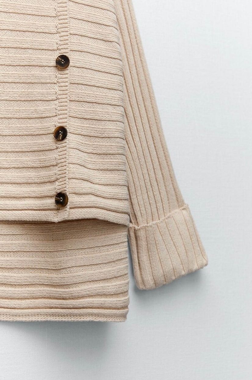 Sweter bawełniany Zara rozmiar S 100% bawełna beżowy oversize