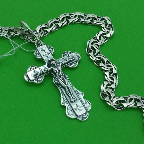 Комплект серебряная цепочка и крест 925 проба цепь крестик кулон