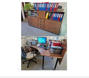 zestaw mebli biurowych biurko szafki słupek dostawka kontener Kinnarps