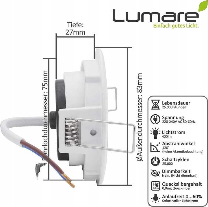 LED reflektory do zabudowy wpuszczane LUMARE 2700K 4W, ZESTAW 9 SZT.