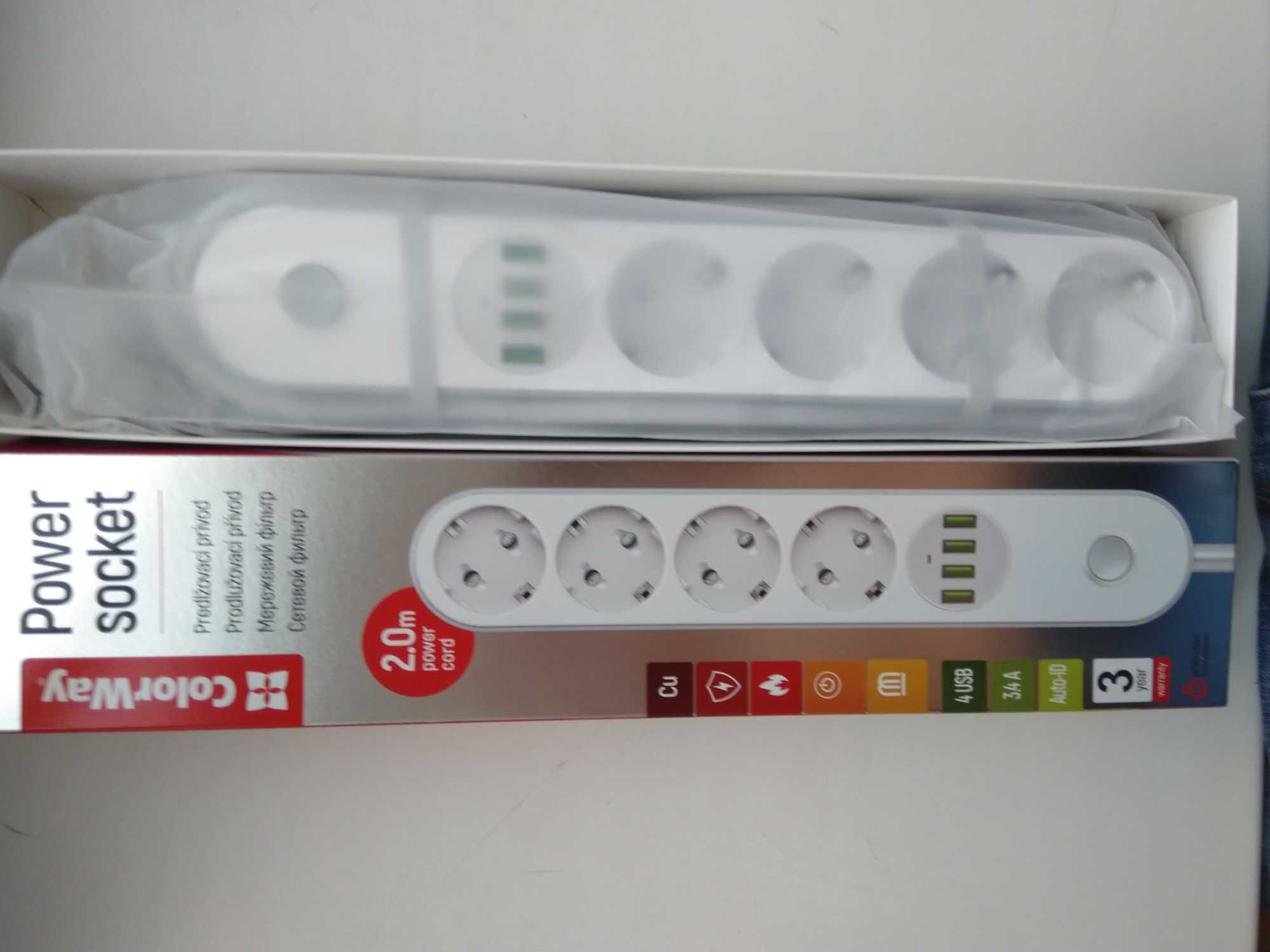 Мережевий фільтр живлення ColorWay CW-CHE44W, 4 розетки/4USB новий!!!