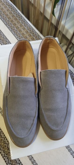 Лоферы серые замш