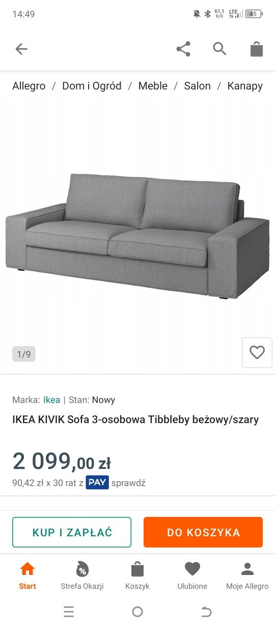 Sofa kivi Ikea niebieska