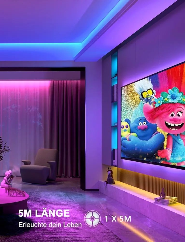 Mexllex Taśma LED RGB, 5 m, zmiana koloru, synchronizacja muzyki Aplik