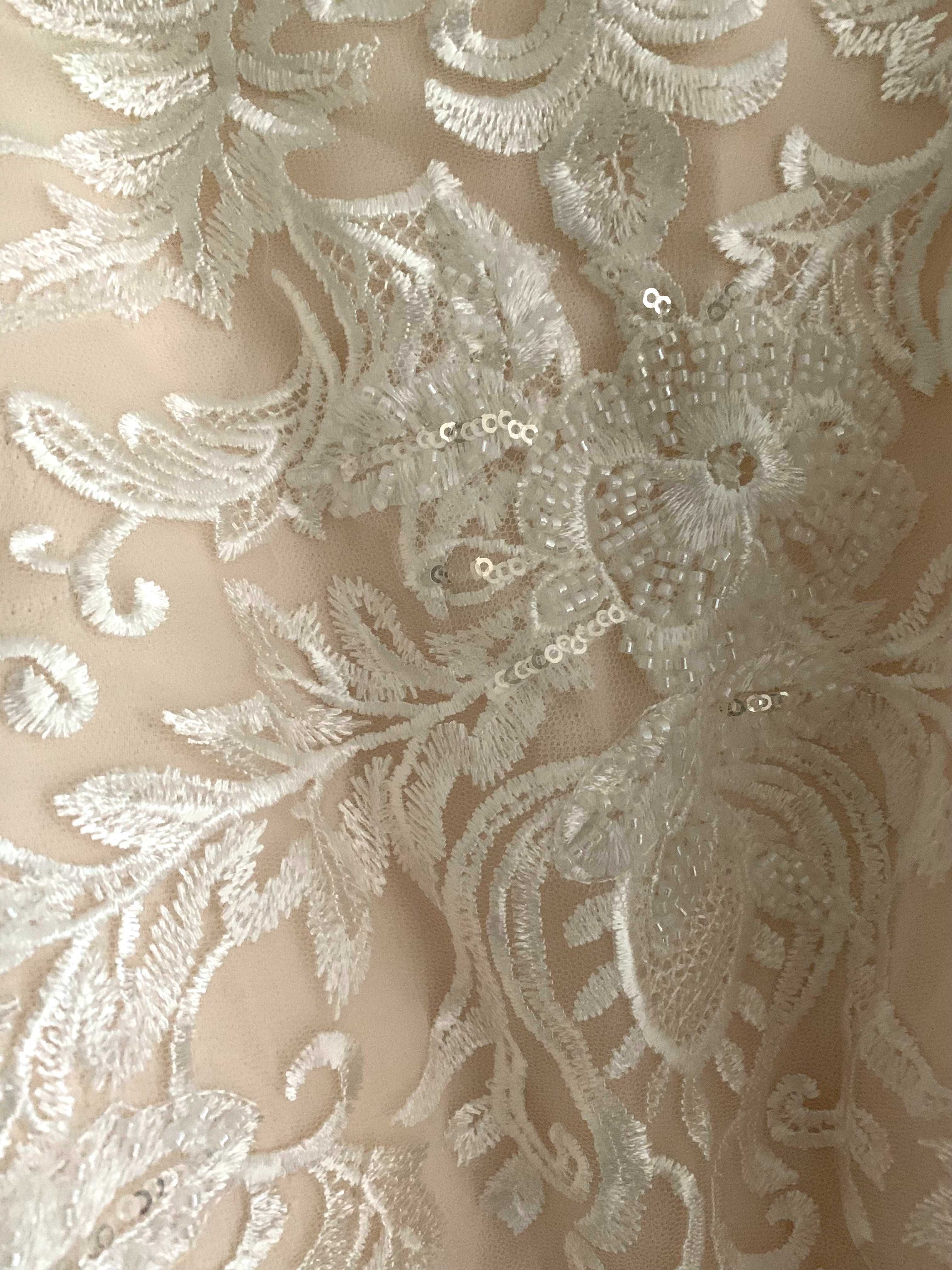 Suknia ślubna ivory-nude linia-A rękawy 46, 50