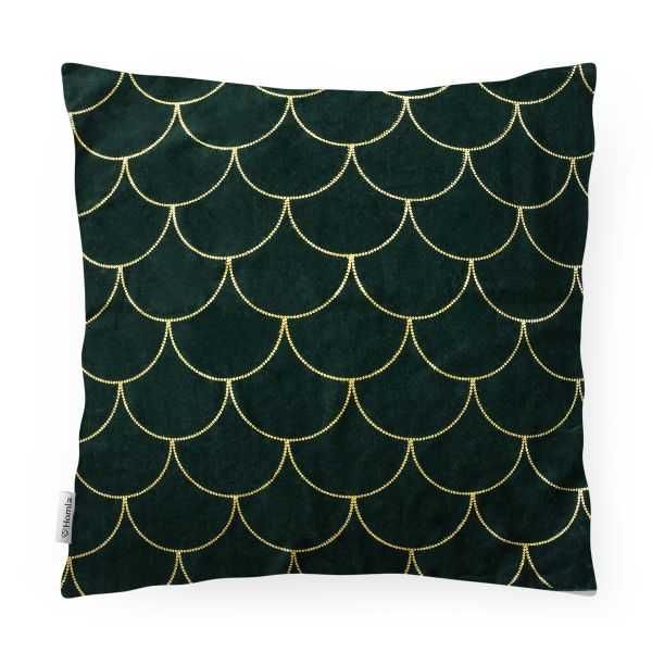 Zielona poszewka w złote półkola art deco 45x45 cm | 8 SZTUK