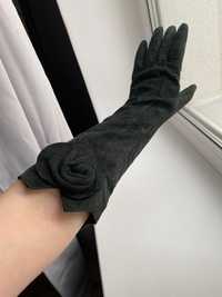 Замшеві довгі рукавиці