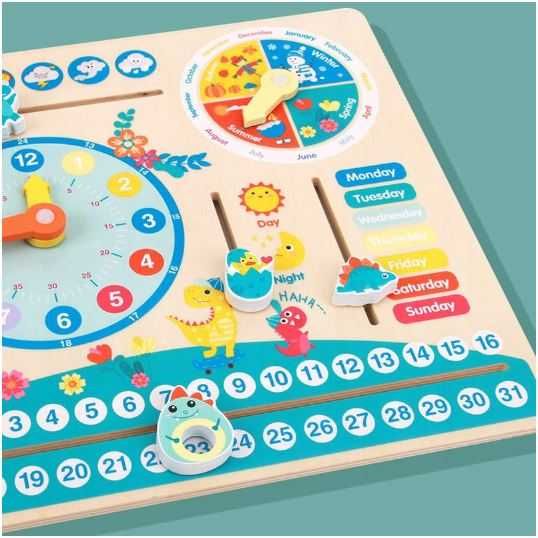 Drewniany Kalendarz Zegar Edukacyjny Montessori