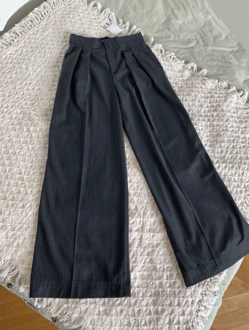 Ciemne szerokie spodnie ZW Collection wide leg garniturowe długie M 38