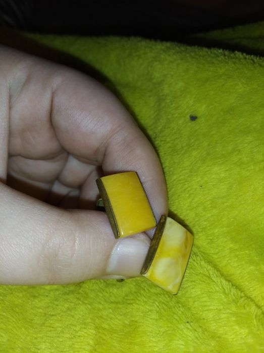 Винтажный запонки СССР королевский жёлтый янтарь