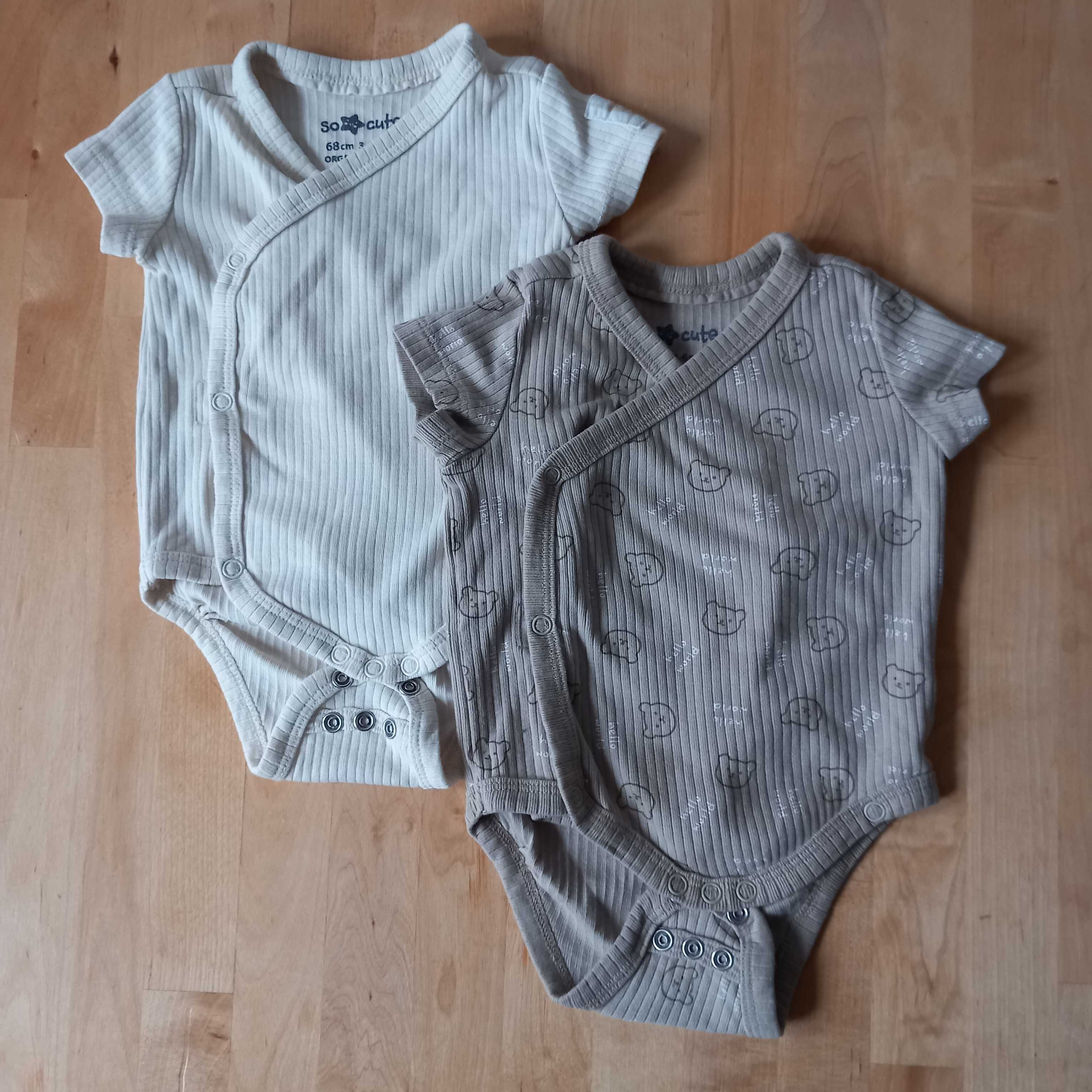 2x Body kopertowe rozm. 68, krótki rękaw, bawełna organiczna