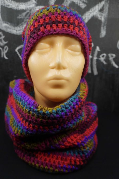 Czapka z kominem  wielokolorowa