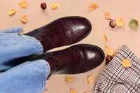 Кожаные Бордовые ботинки челси кожані черевики челсі размер 38