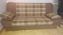 Wersalka kanapa sofa rozkładana 200cm brąz w kratę z poduszkami