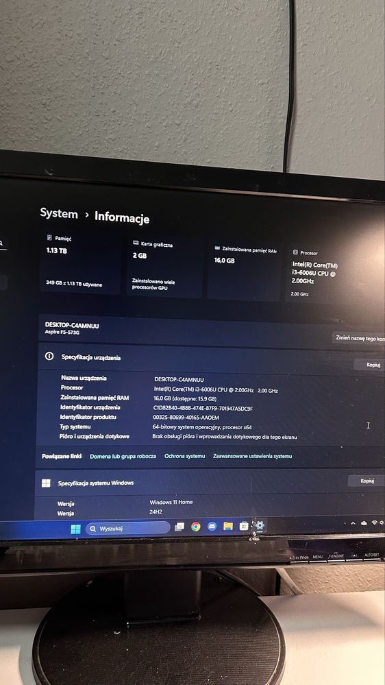 Laptop Acer Aspire f5-573g opis