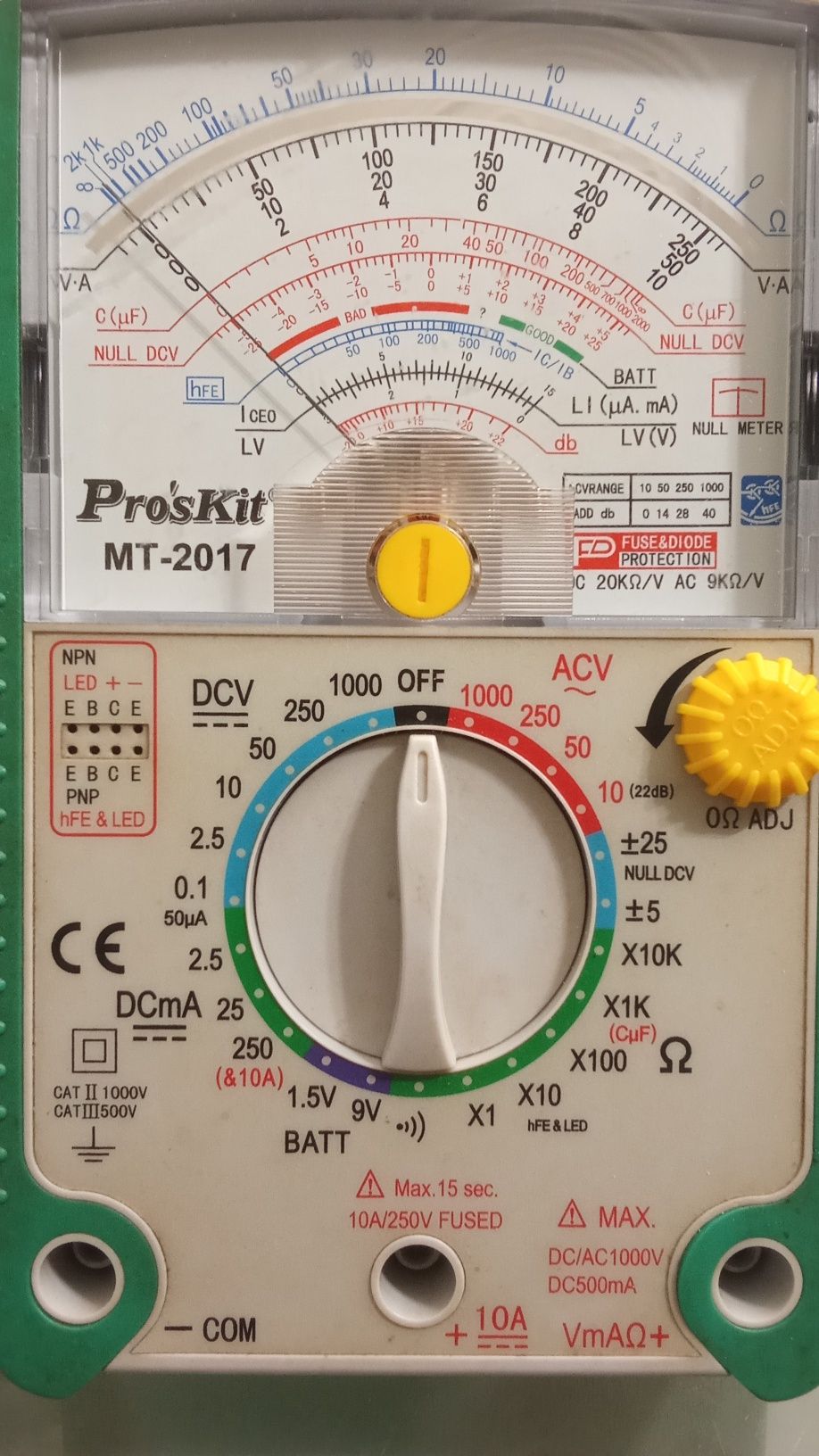 Multímetro analógico Pro'skit com todos os acessórios e estimado