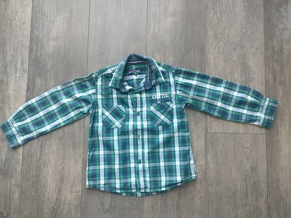 Koszula zielona w kratę chłopięca r.98