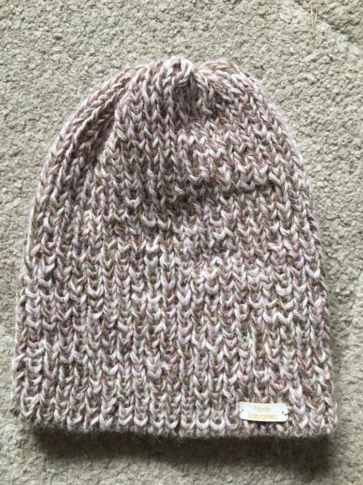 Czapka damska męska beanie alpaka ecru róż melanż