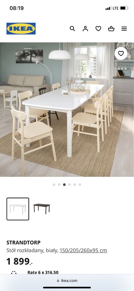 Ikea bialy stol rozkladany STRANDTORP jak nowy