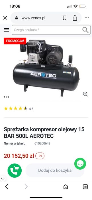 Sprezarka kompresor AEROTEC 500 l 1100l/m Okazja
