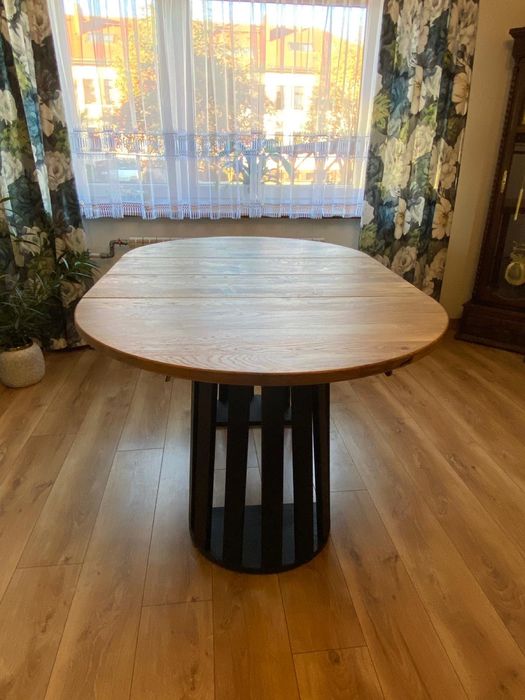 Stół okrągły fi 100 – blat dębowy – rozkładany