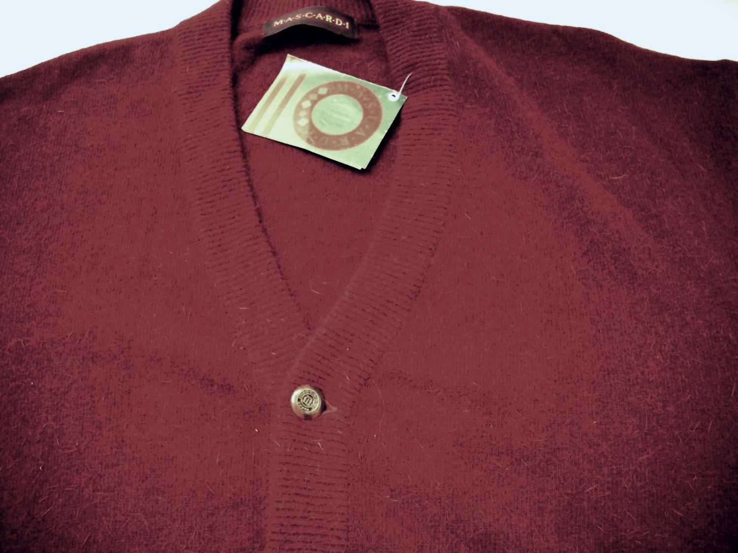 Męski sweter wełna angora bordowy Nowy L XL