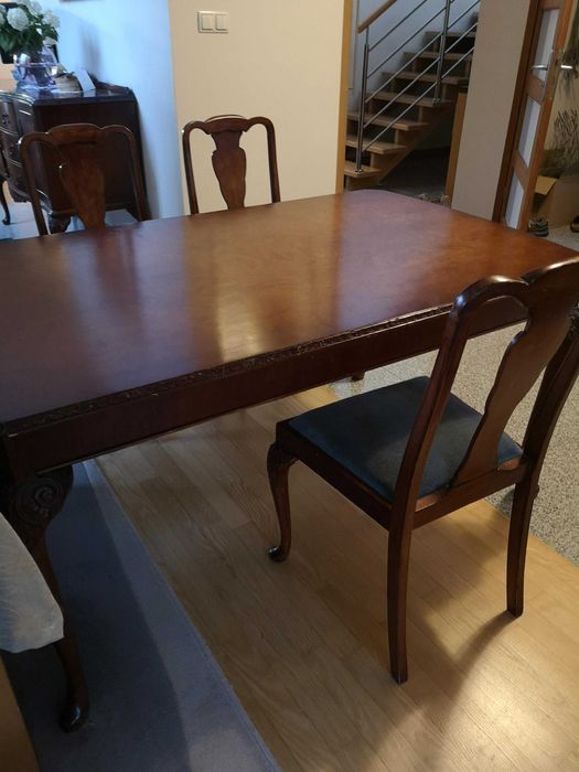 Stół +6 krzeseł  antyk  Chippendale