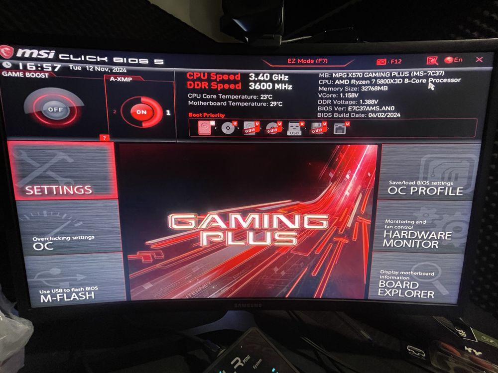 Motherboard MSI x570 Gaming Plus DDR4