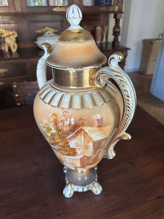 Conjunto vintage louça alcobaça - jarro e taça com tampa