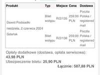 2 Bilety Podsiadło Gdańsk 2.06