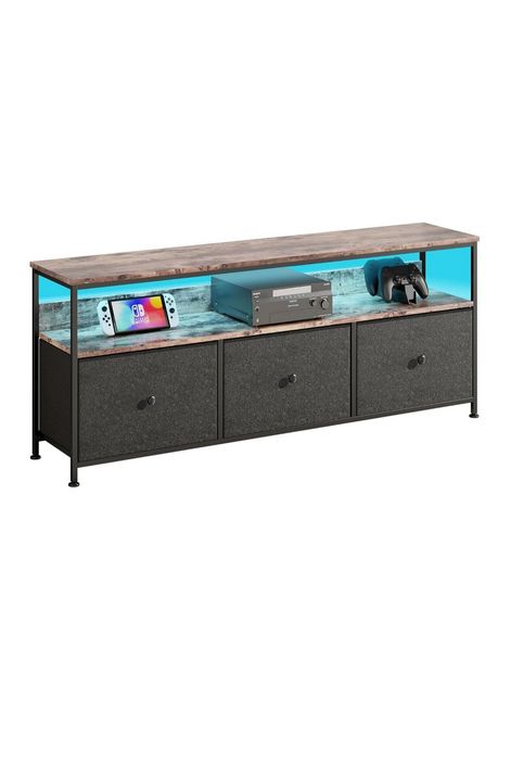 Generisch Kredens retro LED, komoda czarna 108 cm z 3 szufladami