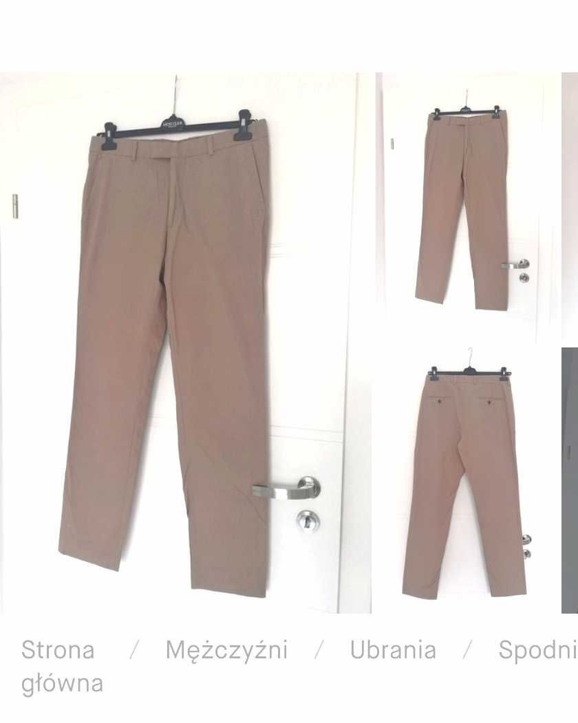 H&M Spodnie Chinosy Slim Fit bawełniane Beżowe L brązowe