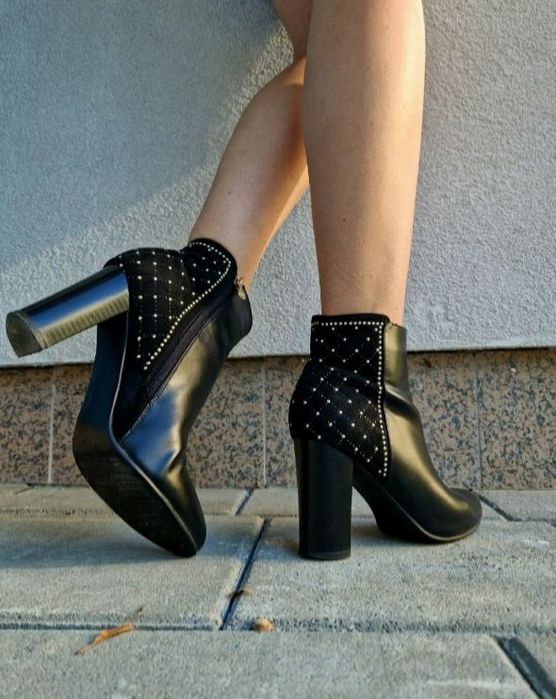 Жіночі черевики шкіряні ботильйони ботинки на стійкому каблуку