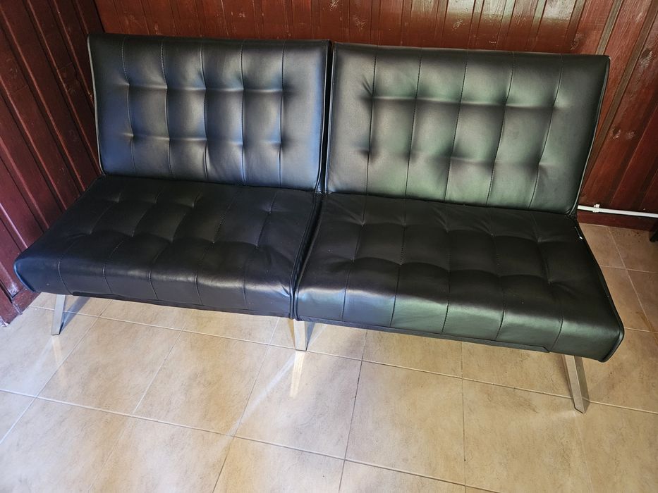 Sofa rozkładana dla 3 osób Ekoskóra Czarny