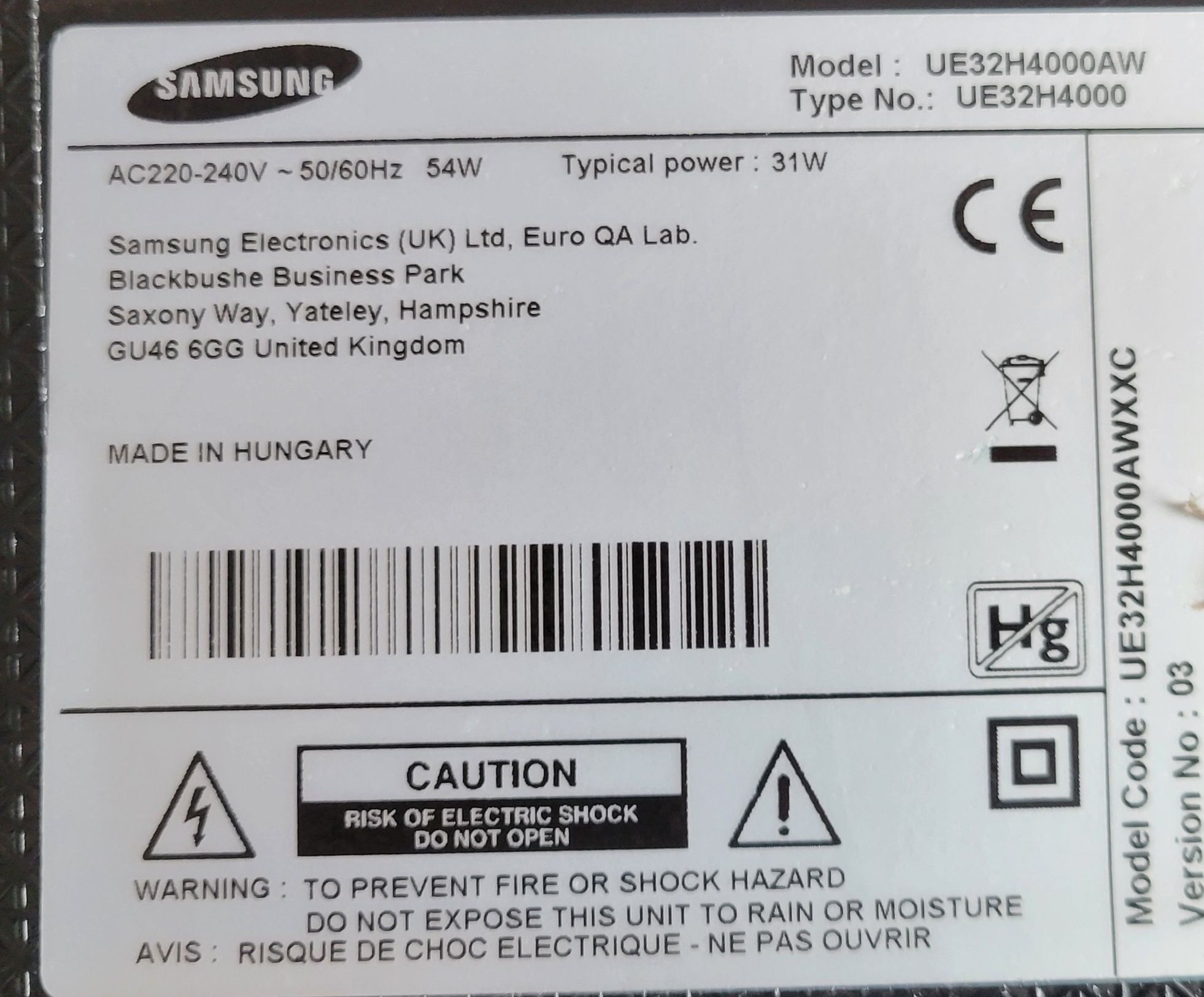 Tv Led Samsung "32". Com avaria...