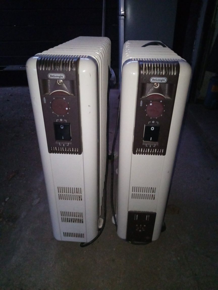 Dwa grzejniki olejowe elektryczne firmowe de longhi
