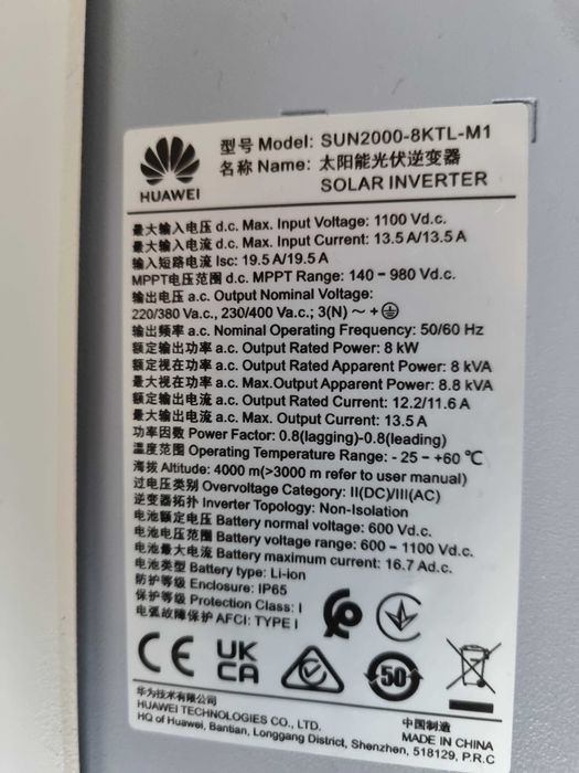 Falownik Huawei SUN2000-8KTL-M1 – używany, sprawny, 8 kW