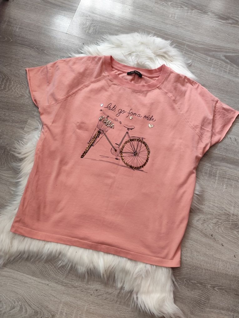 Morelowy t-shirt bluzka na krótki rękaw z nadrukiem  aplikacją roz M/L