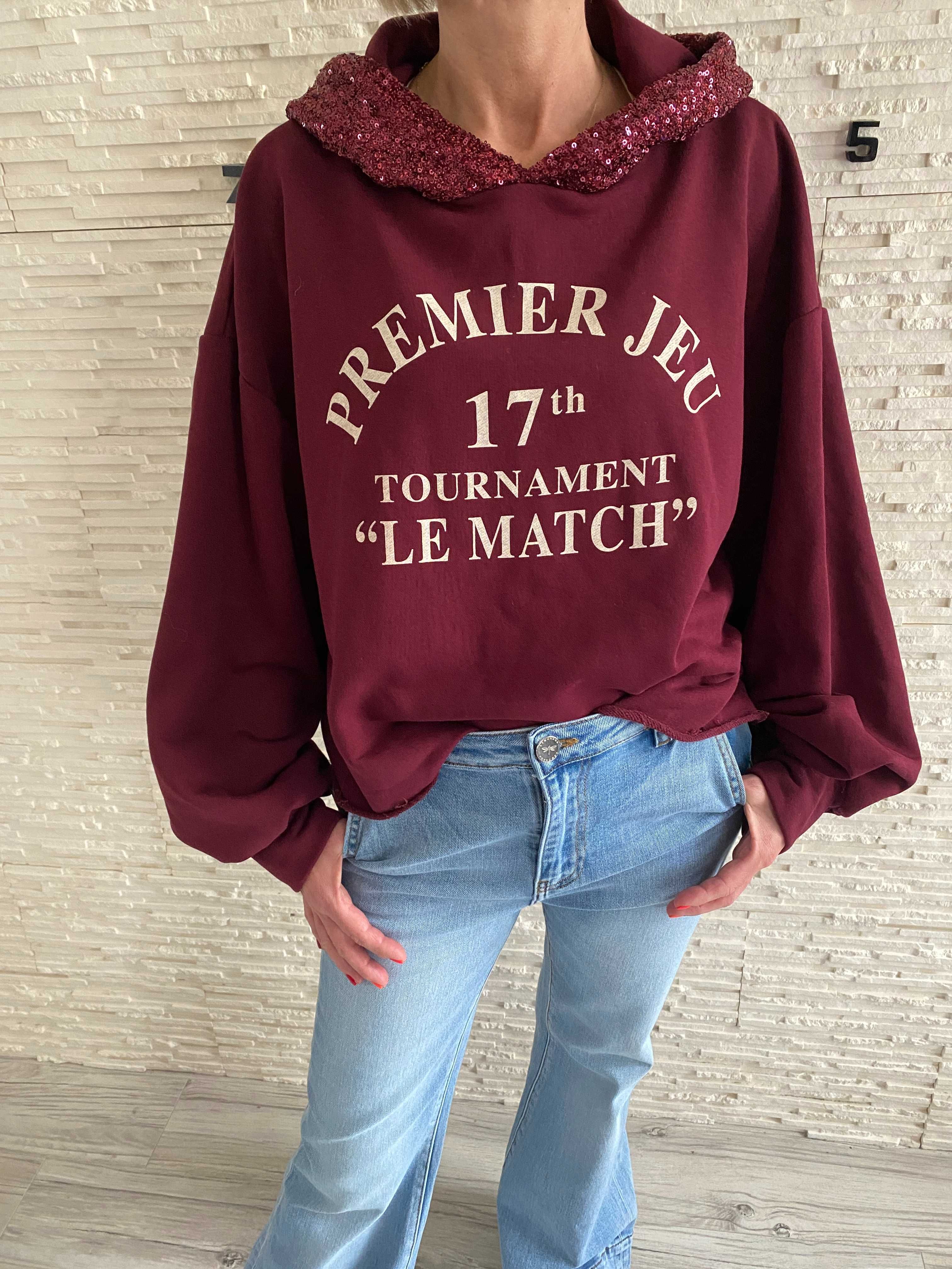 Mihos nowa czadowa bluza bordo kaptur cekiny napis Uni