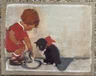 Quadro em tela - Menina com gatinho