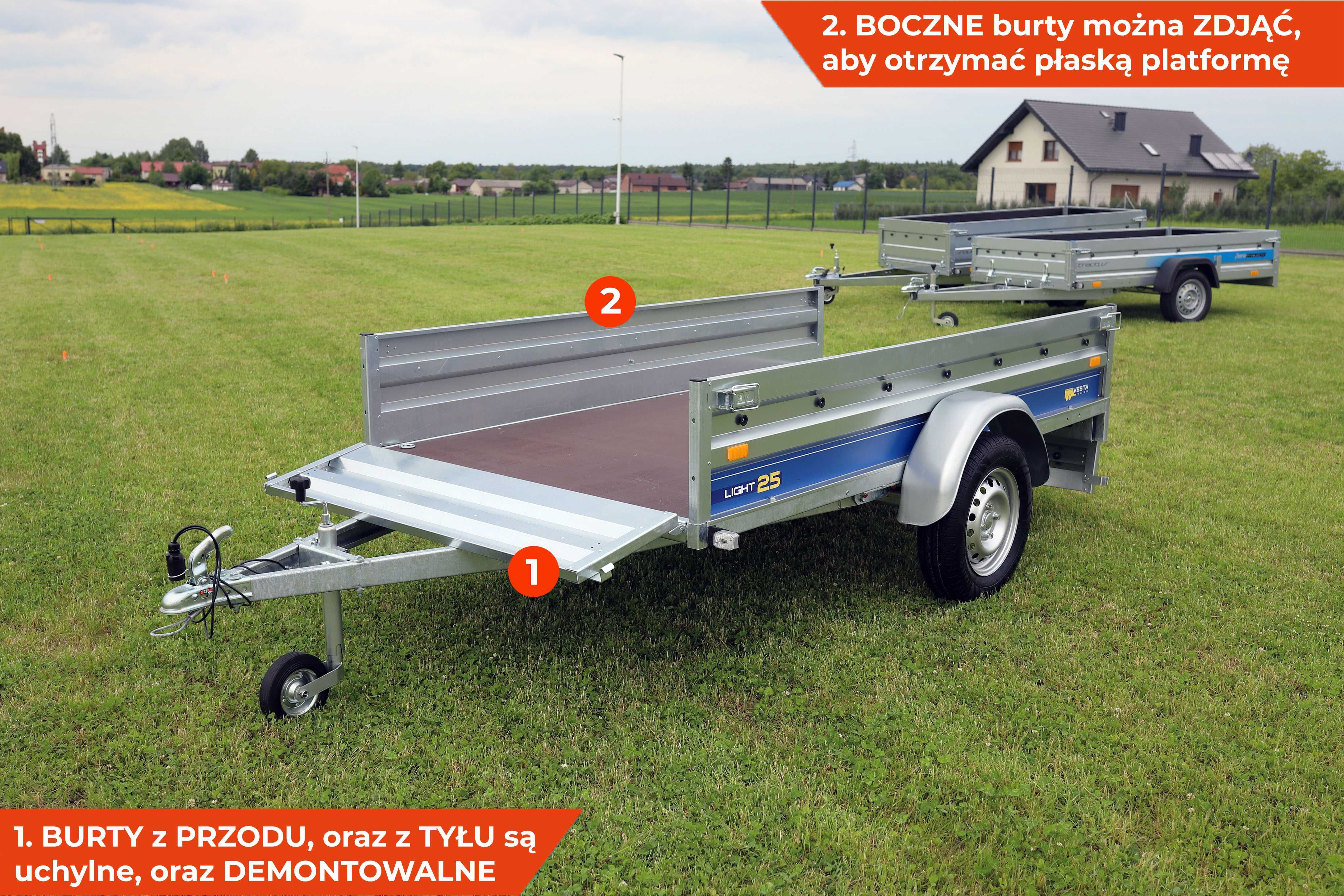 SPAWANA przyczepka 252x135x37 VESTA Light 25 kiprem MOCNA nowa LEKKA
