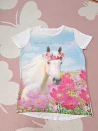 T-shirt bluzka H&M biały koń r. 158/ 164