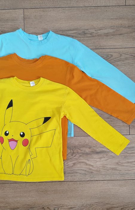 Komplet trzech bluzek z długim rękawem chłopiec 110 116 H&M pokemon