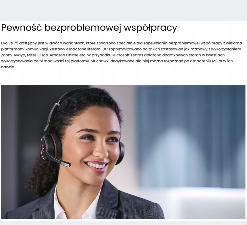 Słuchawki bezprzewodowe nauszne Jabra Evolve 75 SE Z Mikrofonem
