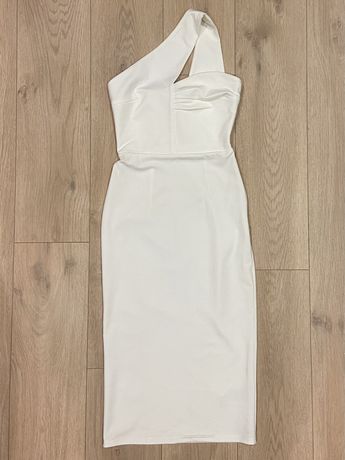 Sukienka etui na jedno ramię biała rozmiar 36