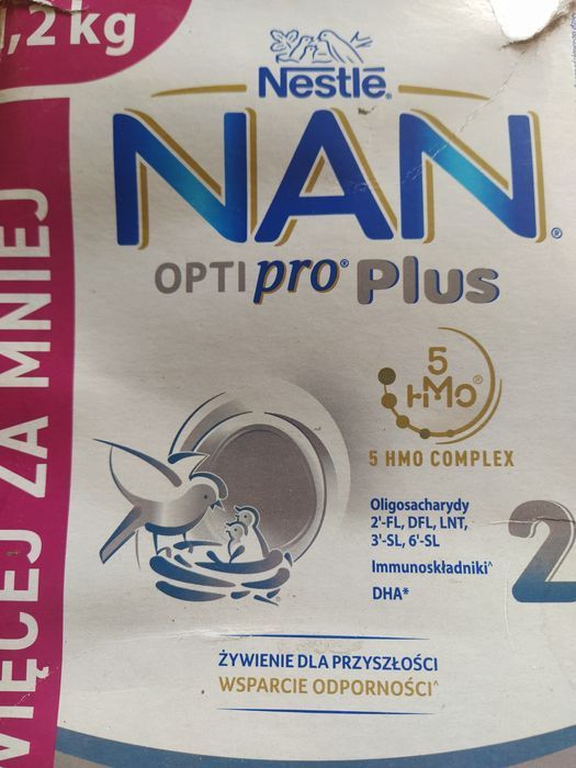 Mleko nan 2 optipro plus hmo 1.2kg, 3 kartony, razem 3.6kg, data na zd