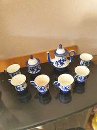 Сервиз чайний 6 осіб  керамика білий з синім