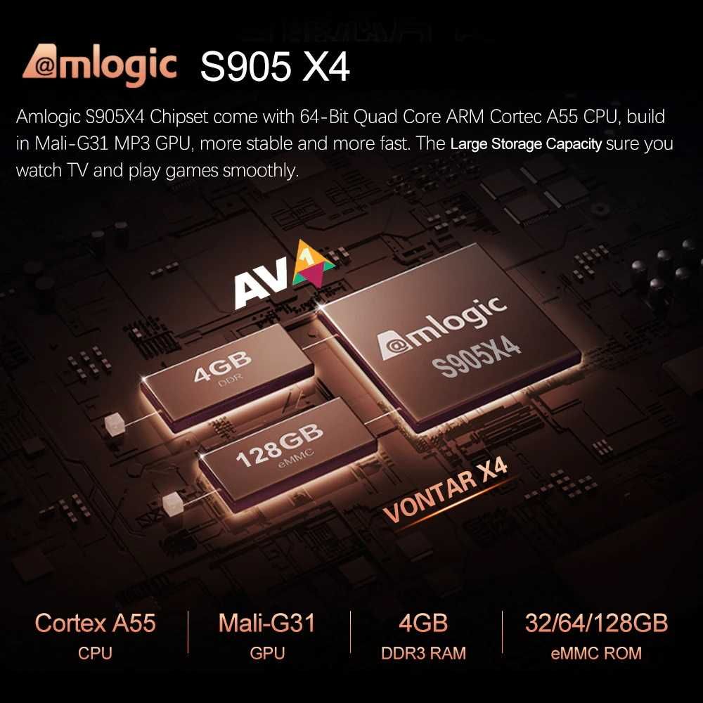 Vontar X4 4/32GB Amlogic S905X4 AV1 смарт тв приставка tv box