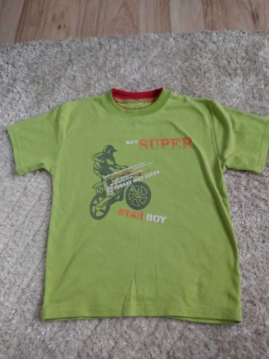 Zielona koszulka T-shirt motor nadruk chłopięcy 134 140 cm