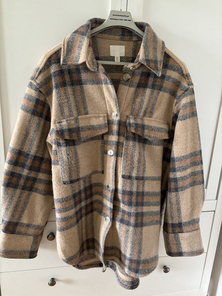 H&M kurtka koszulowa XS S jesienna brązowa beżowa